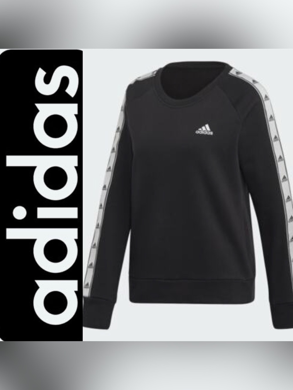 { Adidas } “Tito” Crewneck Sweatshirt in Black with White Logo Tape